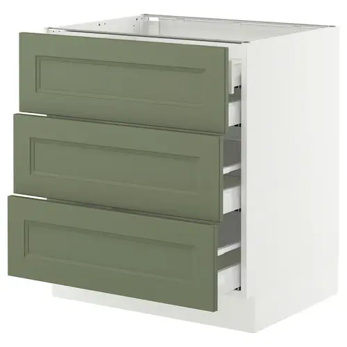 Base cabinet w 3 fronts/4 drawers, white/Axstad gray-green