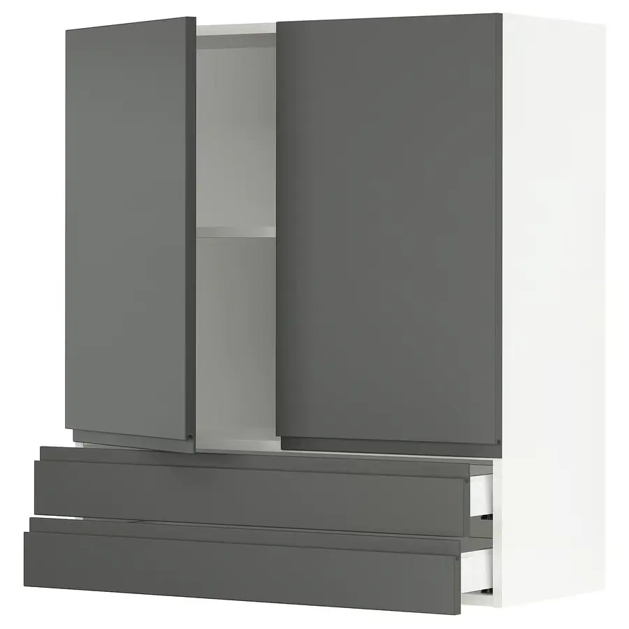 Wall cabinet w 2 doors/2 drawers, white/Voxtorp dark gray, 36x15x40 "