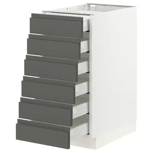 Base cabinet/6 fronts/6 low drawers, white Maximera/Voxtorp dark gray