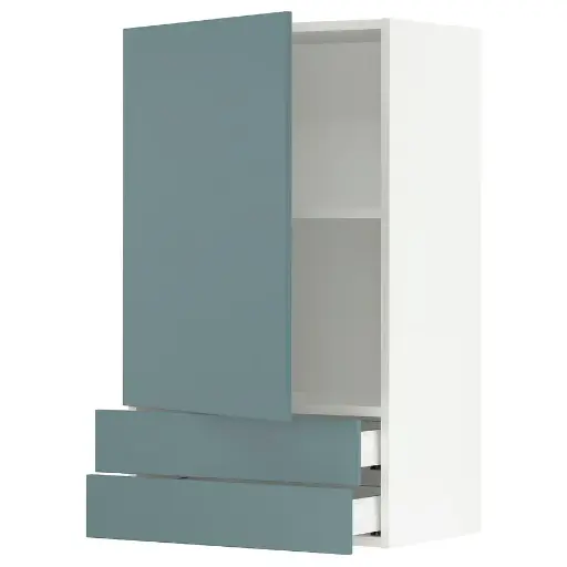 [W22BU24] Wall cabinet with door/2 drawers, white/Havstorp turquoise, 24x15x40 "