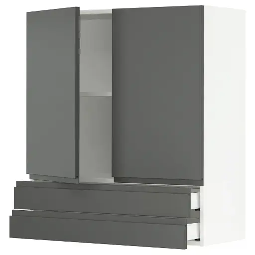 [W22WH36] Wall cabinet w 2 doors/2 drawers, white/Voxtorp dark gray, 36x15x40 "
